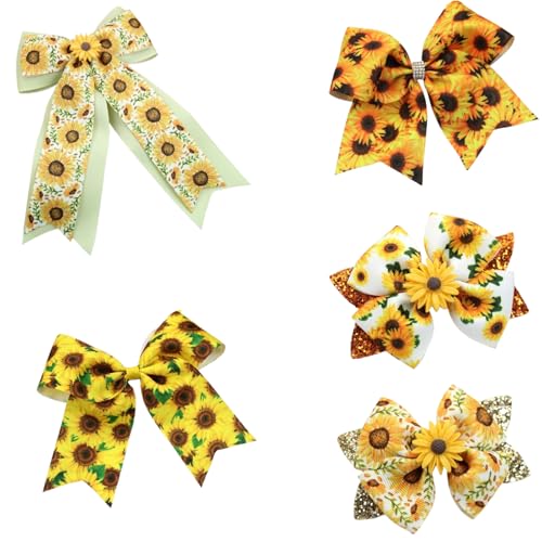 Haarschleifen Clip, Sonnenblume Schleifen Haarspangen, Schleifen Haarbänder Haarnadelschleife, Haarschleifen für Damen Haarklammern mit Blumenmuster (D) von AQCQDQ