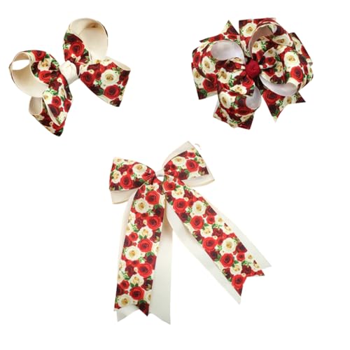 Haarschleifen Clips, Schleifen Haarspange Rosen Bedruckte Haarspange mit Flatterband, Mädchen-Haarschleifen Satin Haarschleife Damen Elegante Schleifen Haarklammer (3PCS-A) von AQCQDQ