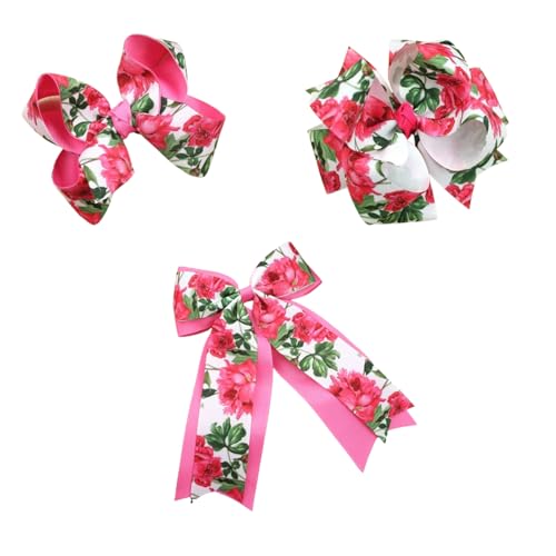 Haarschleifen Clips, Schleifen Haarspange Rosen Bedruckte Haarspange mit Flatterband, Mädchen-Haarschleifen Satin Haarschleife Damen Elegante Schleifen Haarklammer (3PCS-B) von AQCQDQ