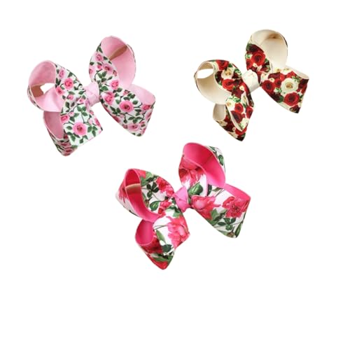 Haarschleifen Clips, Schleifen Haarspange Rosen Bedruckte Haarspange mit Flatterband, Mädchen-Haarschleifen Satin Haarschleife Damen Elegante Schleifen Haarklammer (3PCS-C) von AQCQDQ
