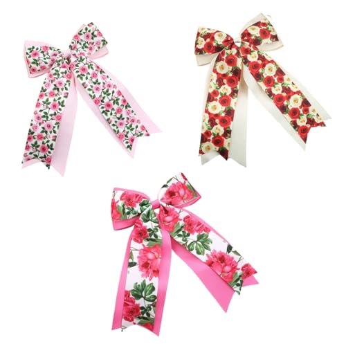 Haarschleifen Clips, Schleifen Haarspange Rosen Bedruckte Haarspange mit Flatterband, Mädchen-Haarschleifen Satin Haarschleife Damen Elegante Schleifen Haarklammer (3PCS-E) von AQCQDQ