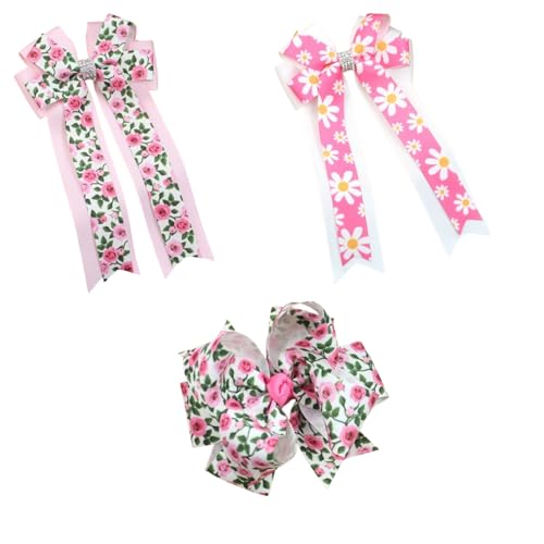 Haarschleifen Clips, Schleifen Haarspange Rosen Bedruckte Haarspange mit Flatterband, Mädchen-Haarschleifen Satin Haarschleife Damen Elegante Schleifen Haarklammer (3PCS-G) von AQCQDQ