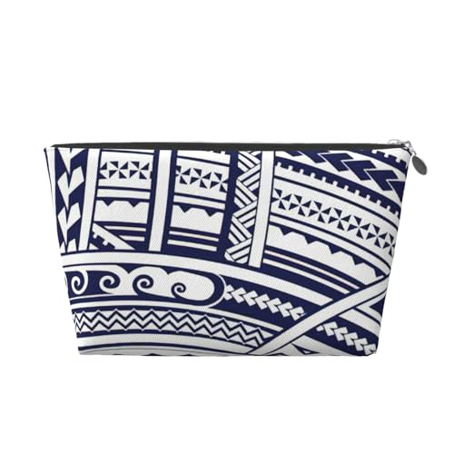 Blaue Polynesische Maori Tribal Muster Druck Leder Reise-Kulturbeutel für Frauen Reisetasche für Toilettenartikel Kosmetiktasche Make-up-Tasche, silber, Einheitsgröße, Kulturbeutel von AQHNBM