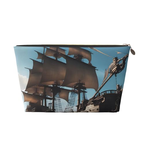 Coole Reise-Kulturbeutel aus Leder mit Piratenschiff-Aufdruck für Damen, Reisetasche für Toilettenartikel, Kosmetiktasche, Make-up-Tasche, gold, Einheitsgröße, Kulturbeutel Coole Reise-Kulturbeutel aus Leder mit Piratenschiff-Aufdruck für Damen, Reisetasche für Toilettenartikel, Kosmetiktasche, Make-up-Tasche, gold, Einheitsgröße, Kulturbeutel von AQHNBM