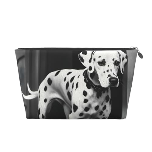 Dalmatiner Reise-Kulturbeutel aus Leder für Damen, Reisetasche, Kosmetiktasche, Make-up-Tasche, 1 Stück, silber, Einheitsgröße, Kulturbeutel von AQHNBM