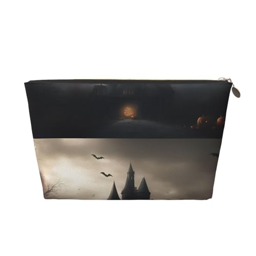 Halloween Horror 1 Print Leder Reise Kulturbeutel für Frauen Reisetasche für Toilettenartikel Kosmetiktasche Make-up-Tasche, gold, Einheitsgröße, Kulturbeutel von AQHNBM