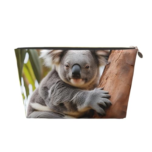 Hugging Tree Koala 1 Print Leder Reise-Kulturbeutel für Frauen Reisetasche für Toilettenartikel Kosmetiktasche Make-up-Tasche, gold, Einheitsgröße, Kulturbeutel von AQHNBM