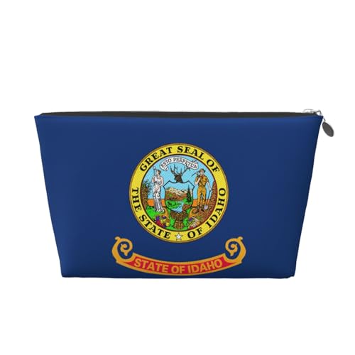 Idaho Kulturbeutel aus Leder mit Staatsflaggen-Aufdruck, für Damen, Reisetasche für Toilettenartikel, Kosmetiktasche, Make-up-Tasche, silber, Einheitsgröße, Kulturbeutel von AQHNBM