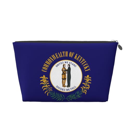 Kentucky Reise-Kulturbeutel aus Leder mit Staatsflagge für Damen, Reisetasche für Toilettenartikel, Kosmetiktasche, Make-up-Tasche, silber, Einheitsgröße, Kulturbeutel von AQHNBM