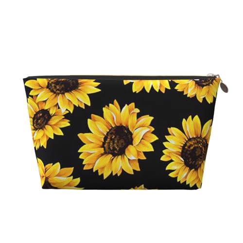 Kulturbeutel aus Leder, Motiv: Sonnenblumen, für Damen, Reisetasche, Kosmetiktasche, Make-up-Tasche, gold, Einheitsgröße, Kulturbeutel von AQHNBM