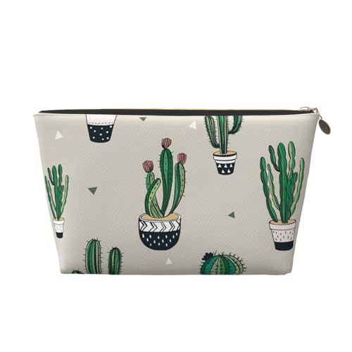 Kulturbeutel aus Leder, Motiv: grüner Kaktus, für Damen, Reisetasche, Kosmetiktasche, Make-up-Tasche, gold, Einheitsgröße, Kulturbeutel von AQHNBM