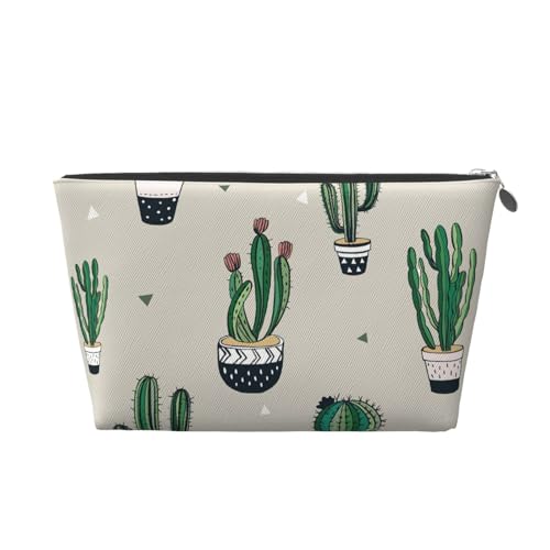 Kulturbeutel aus Leder, Motiv: grüner Kaktus, für Damen, Reisetasche, Kosmetiktasche, Make-up-Tasche, silber, Einheitsgröße, Kulturbeutel von AQHNBM