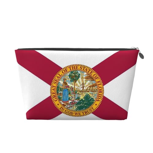 Kulturbeutel aus Leder mit Florida-Staatsflaggen-Druck, für Damen, Reisetasche für Toilettenartikel, Kosmetiktasche, Make-up-Tasche, silber, Einheitsgröße, Kulturbeutel von AQHNBM