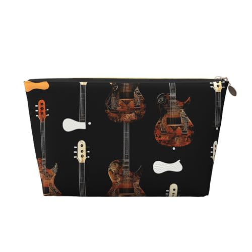 Kulturbeutel aus Leder mit Gitarrenmuster-Druck, für Damen, Reisetasche für Toilettenartikel, Kosmetiktasche, Make-up-Tasche, gold, Einheitsgröße, Kulturbeutel von AQHNBM