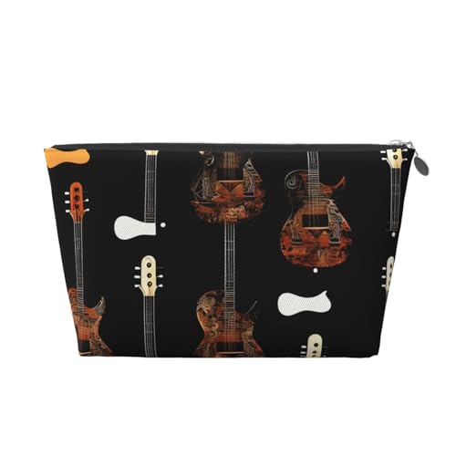 Kulturbeutel aus Leder mit Gitarrenmuster-Druck, für Damen, Reisetasche für Toilettenartikel, Kosmetiktasche, Make-up-Tasche, silber, Einheitsgröße, Kulturbeutel von AQHNBM