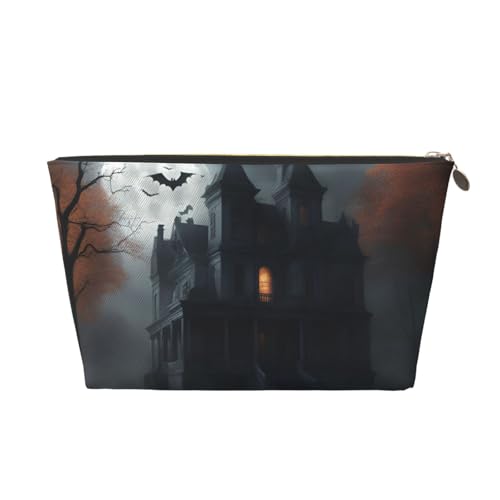 Kulturbeutel aus Leder mit Halloween-Horror-Aufdruck, für Damen, Reisetasche für Toilettenartikel, Kosmetiktasche, Make-up-Tasche, gold, Einheitsgröße, Kulturbeutel von AQHNBM