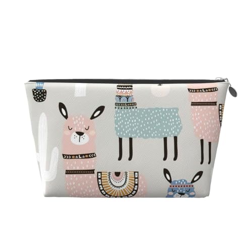 Kulturbeutel aus Leder mit Lama-Kaktusaufdruck, für Damen, Reisetasche für Toilettenartikel, Kosmetiktasche, Make-up-Tasche, silber, Einheitsgröße, Kulturbeutel von AQHNBM