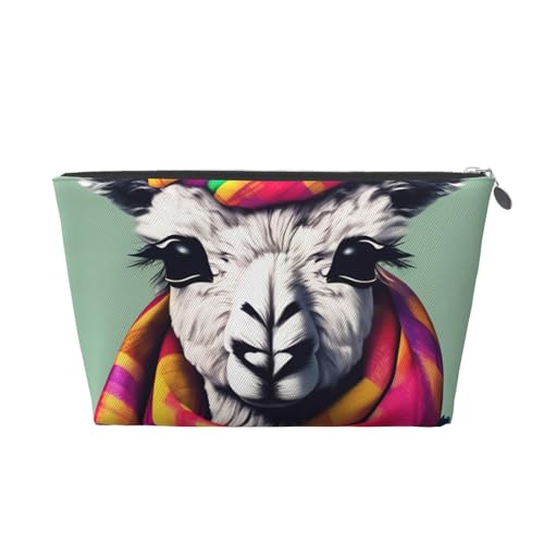 Kulturbeutel aus Leder mit Lama-in-Schal-Aufdruck, für Damen, Reisetasche für Toilettenartikel, Kosmetiktasche, Make-up-Tasche, silber, Einheitsgröße, Kulturbeutel von AQHNBM