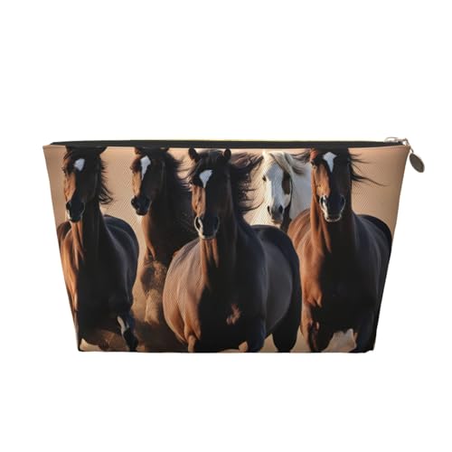 Kulturbeutel aus Leder mit Laufpferd-Aufdruck, für Damen, Reisetasche für Toilettenartikel, Kosmetiktasche, Make-up-Tasche, gold, Einheitsgröße, Kulturbeutel von AQHNBM