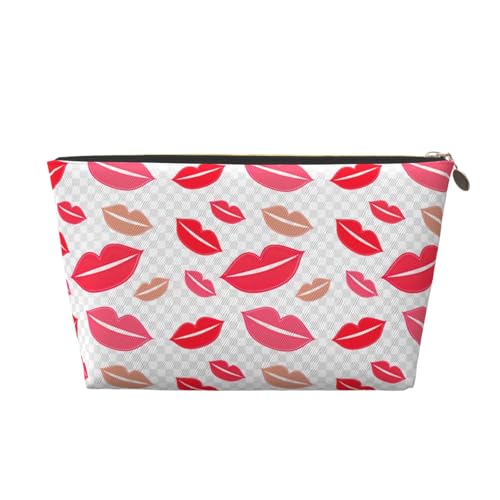 Kulturbeutel aus Leder mit Lippen-Aufdruck, für Damen, Reisetasche für Toilettenartikel, Kosmetiktasche, Make-up-Tasche, gold, Einheitsgröße, Kulturbeutel von AQHNBM