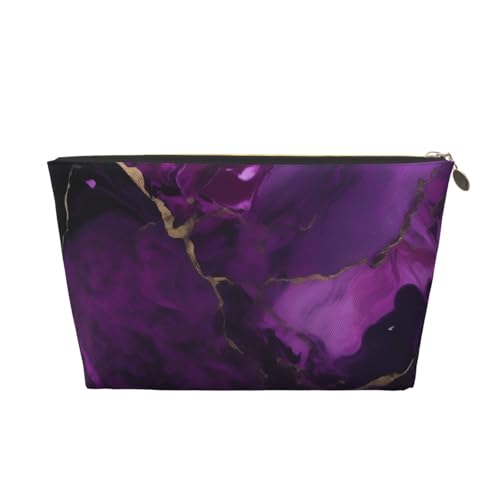 Kulturbeutel aus Leder mit Marmordruck, Dunkelviolett, für Damen, Reisetasche für Toilettenartikel, Kosmetiktasche, Make-up-Tasche, gold, Einheitsgröße, Kulturbeutel von AQHNBM