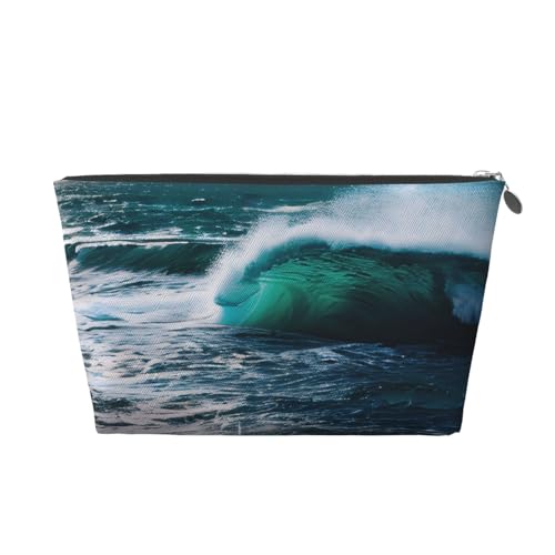 Kulturbeutel aus Leder mit Meerwasser-Aufdruck, für Damen, Reisetasche für Toilettenartikel, Kosmetiktasche, Make-up-Tasche, silber, Einheitsgröße, Kulturbeutel von AQHNBM