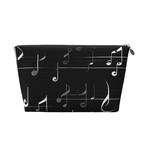 Kulturbeutel aus Leder mit Musiknoten-Aufdruck, für Damen, Reisetasche, Kosmetiktasche, Make-up-Tasche, Schwarz, silber, Einheitsgröße, Kulturbeutel von AQHNBM
