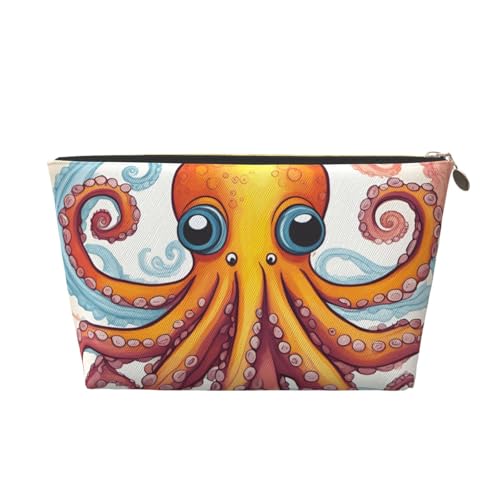 Kulturbeutel aus Leder mit Oktopus-Aufdruck, für Damen, Reisetasche für Toilettenartikel, Kosmetiktasche, Make-up-Tasche, gold, Einheitsgröße, Kulturbeutel von AQHNBM