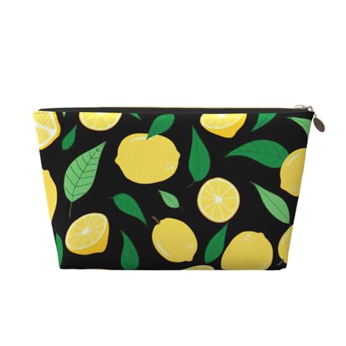 Kulturbeutel aus Leder mit Zitronenfrucht-Aufdruck, für Damen, Reisetasche für Toilettenartikel, Kosmetiktasche, Make-up-Tasche, gold, Einheitsgröße, Kulturbeutel von AQHNBM