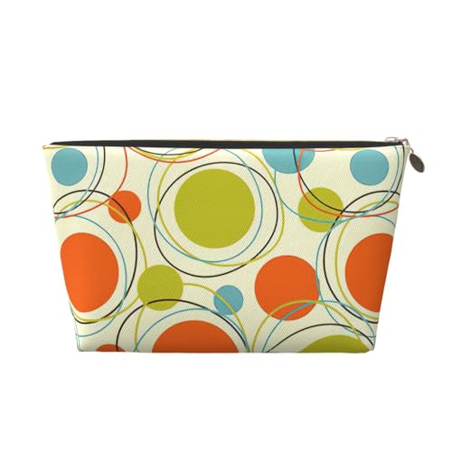 Kulturbeutel aus Leder mit abstraktem Retrodruck, für Damen, Reisetasche für Toilettenartikel, Kosmetiktasche, Make-up-Tasche, gold, Einheitsgröße, Kulturbeutel von AQHNBM