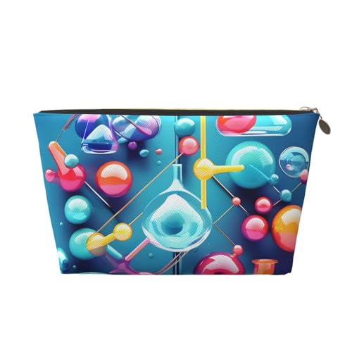 Kulturbeutel aus Leder mit abstrakter Wissenschaft, Chemie, Illustration, 3D-Druck, Reise-Kulturbeutel für Damen, Reisetasche für Toilettenartikel, Kosmetiktasche, Make-up-Tasche, gold, Einheitsgröße von AQHNBM