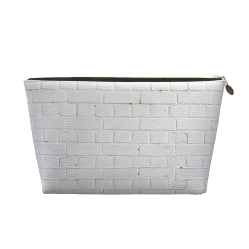 Kulturbeutel aus Leder mit altweißem Ziegelstein-Druck, für Damen, Reisetasche für Toilettenartikel, Kosmetiktasche, Make-up-Tasche, gold, Einheitsgröße, Kulturbeutel von AQHNBM