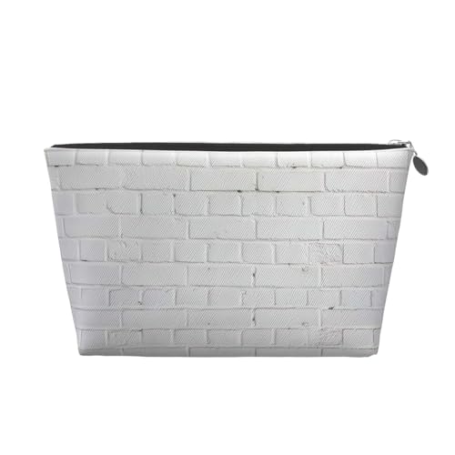 Kulturbeutel aus Leder mit altweißem Ziegelstein-Druck, für Damen, Reisetasche für Toilettenartikel, Kosmetiktasche, Make-up-Tasche, silber, Einheitsgröße, Kulturbeutel von AQHNBM