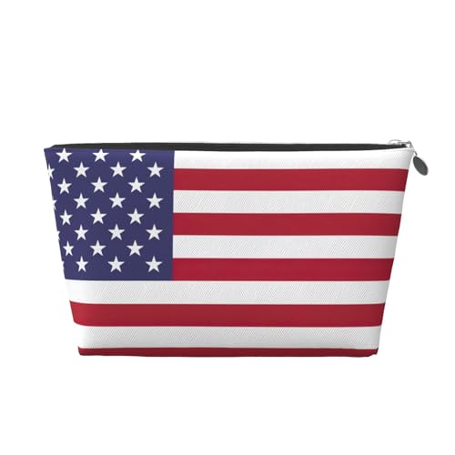 Kulturbeutel aus Leder mit amerikanischer Flagge, für Damen, Reisetasche für Toilettenartikel, Kosmetiktasche, Make-up-Tasche, silber, Einheitsgröße, Kulturbeutel von AQHNBM