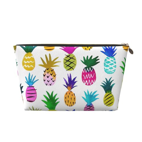 Kulturbeutel aus Leder mit buntem Ananas-Druck, für Damen, Reisetasche für Toilettenartikel, Kosmetiktasche, Make-up-Tasche, gold, Einheitsgröße, Kulturbeutel von AQHNBM