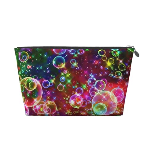 Kulturbeutel aus Leder mit bunten Regenbogen-Sternen, für Damen, Reisetasche für Toilettenartikel, Kosmetiktasche, Make-up-Tasche, silber, Einheitsgröße, Kulturbeutel von AQHNBM