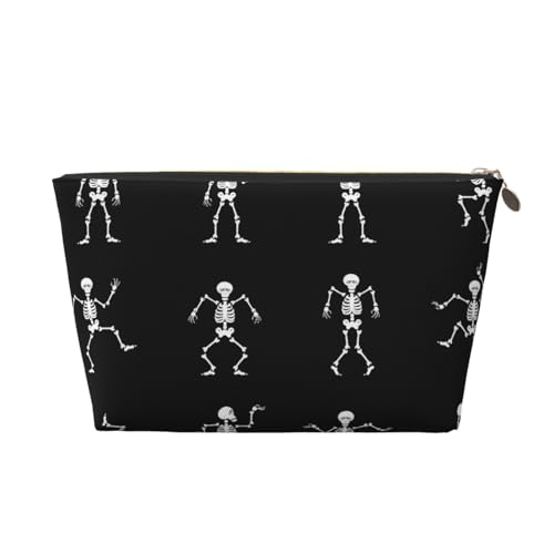 Kulturbeutel aus Leder mit interessantem Skelett-Aufdruck, für Damen, Reisetasche für Toilettenartikel, Kosmetiktasche, Make-up-Tasche, gold, Einheitsgröße, Kulturbeutel Kulturbeutel aus Leder mit interessantem Skelett-Aufdruck, für Damen, Reisetasche für Toilettenartikel, Kosmetiktasche, Make-up-Tasche, gold, Einheitsgröße, Kulturbeutel von AQHNBM