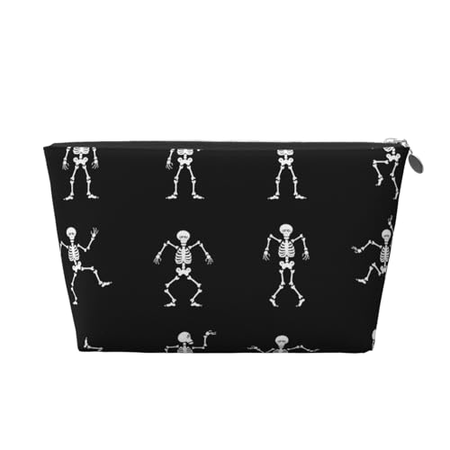 Kulturbeutel aus Leder mit interessantem Skelett-Aufdruck, für Damen, Reisetasche für Toilettenartikel, Kosmetiktasche, Make-up-Tasche, silber, Einheitsgröße, Kulturbeutel von AQHNBM