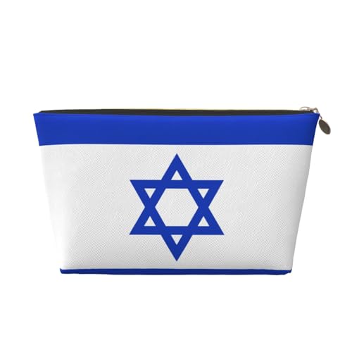 Kulturbeutel aus Leder mit israelischer Flagge, für Damen, Reisetasche für Toilettenartikel, Kosmetiktasche, Make-up-Tasche, gold, Einheitsgröße, Kulturbeutel von AQHNBM
