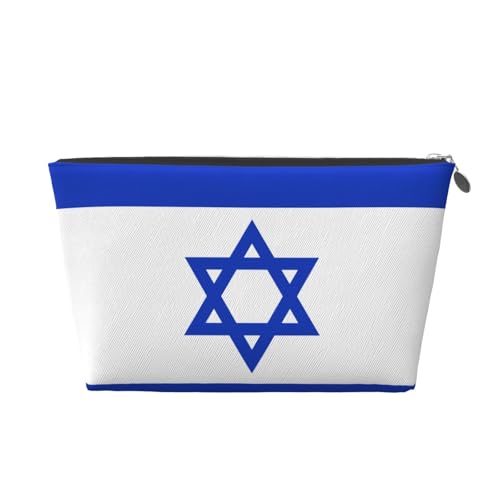 Kulturbeutel aus Leder mit israelischer Flagge, für Damen, Reisetasche für Toilettenartikel, Kosmetiktasche, Make-up-Tasche, silber, Einheitsgröße, Kulturbeutel von AQHNBM
