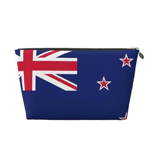 Kulturbeutel aus Leder mit neuseeländischer Flagge, für Damen, Reisetasche für Toilettenartikel, Kosmetiktasche, Make-up-Tasche, silber, Einheitsgröße, Kulturbeutel von AQHNBM