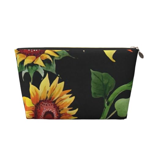 Kulturbeutel aus Leder mit schönem Sonnenblumen-Aufdruck, für Damen, Reisetasche für Toilettenartikel, Kosmetiktasche, Make-up-Tasche, gold, Einheitsgröße, Kulturbeutel von AQHNBM