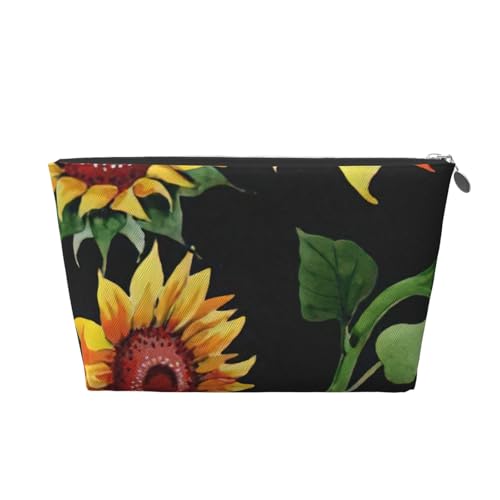 Kulturbeutel aus Leder mit schönem Sonnenblumen-Aufdruck, für Damen, Reisetasche für Toilettenartikel, Kosmetiktasche, Make-up-Tasche, silber, Einheitsgröße, Kulturbeutel von AQHNBM