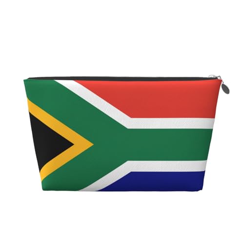 Kulturbeutel aus Leder mit südafrikanischer Flagge, für Damen, Reisetasche für Toilettenartikel, Kosmetiktasche, Make-up-Tasche, silber, Einheitsgröße, Kulturbeutel von AQHNBM