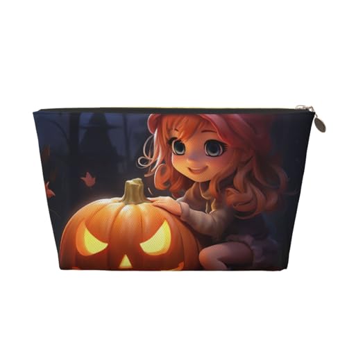 Kulturbeutel aus Leder mit süßem Kürbis-Aufdruck, für Damen, Reisetasche für Toilettenartikel, Kosmetiktasche, Make-up-Tasche, gold, Einheitsgröße, Kulturbeutel von AQHNBM