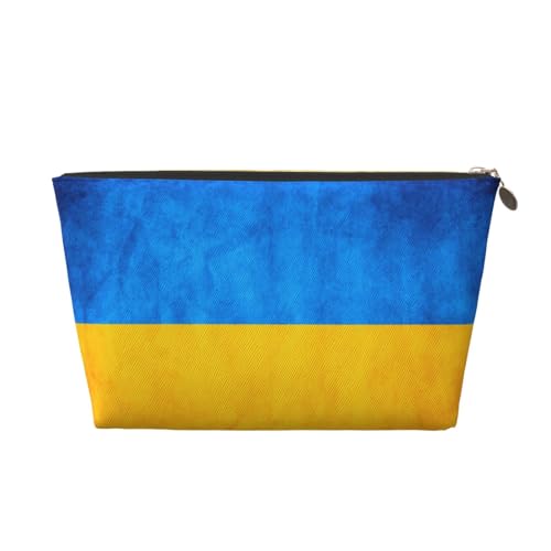 Kulturbeutel aus Leder mit ukrainischer Flagge, für Damen, Reisetasche für Toilettenartikel, Kosmetiktasche, Make-up-Tasche, gold, Einheitsgröße, Kulturbeutel von AQHNBM