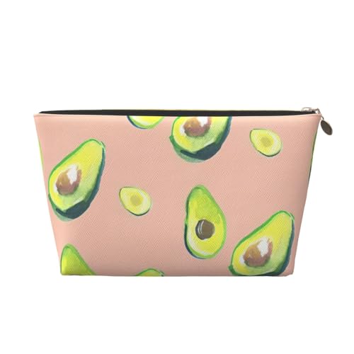 Kulturbeutel aus Leder mit vielen Avocado-Bildern, für Damen, Reisetasche für Toilettenartikel, Kosmetiktasche, Make-up-Tasche, gold, Einheitsgröße, Kulturbeutel von AQHNBM