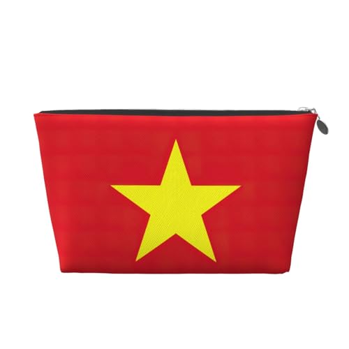 Kulturbeutel aus Leder mit vietnamesischer Flagge, für Damen, Reisetasche für Toilettenartikel, Kosmetiktasche, Make-up-Tasche, silber, Einheitsgröße, Kulturbeutel von AQHNBM
