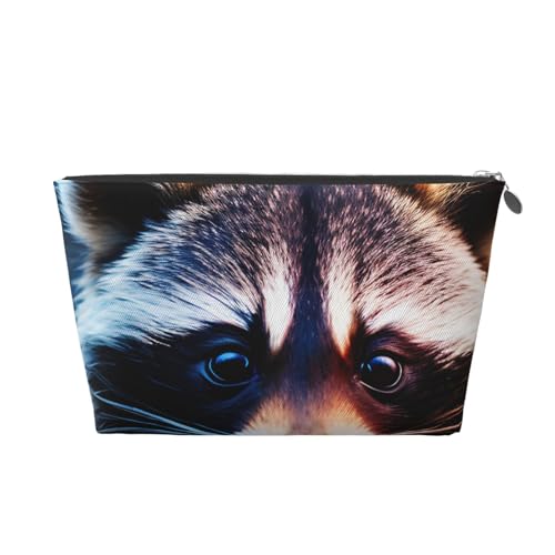 Little Raccoon Gesichts-Aufdruck, Leder-Kulturbeutel für Damen, Reisetasche für Toilettenartikel, Kosmetiktasche, Make-up-Tasche, silber, Einheitsgröße, Kulturbeutel von AQHNBM