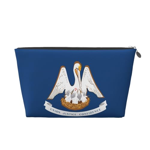 Louisiana Reise-Kulturbeutel aus Leder mit Staatsflagge für Damen, Reisetasche für Toilettenartikel, Kosmetiktasche, Make-up-Tasche, silber, Einheitsgröße, Kulturbeutel von AQHNBM